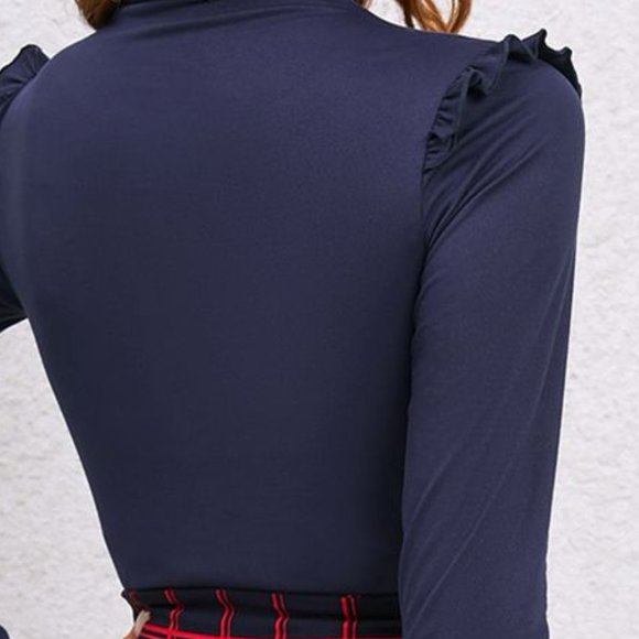 Plaid Tie Waist Ruffle Shoulder Dress - Picture 8 of 9